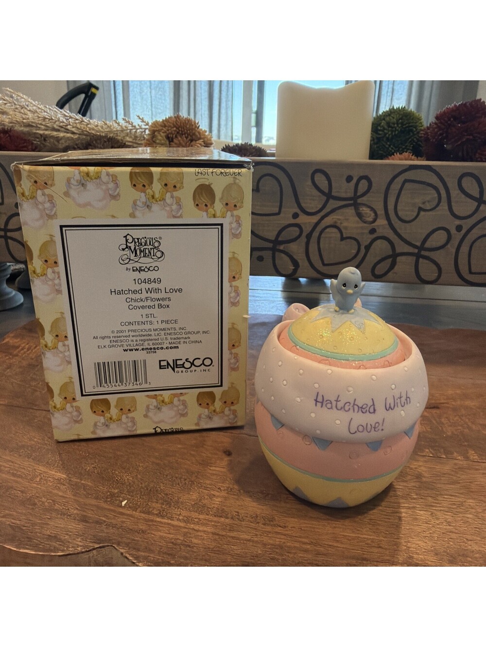 2001 Precious Moments Enesco Hatched with Love Chick Easter Egg Trinket Box